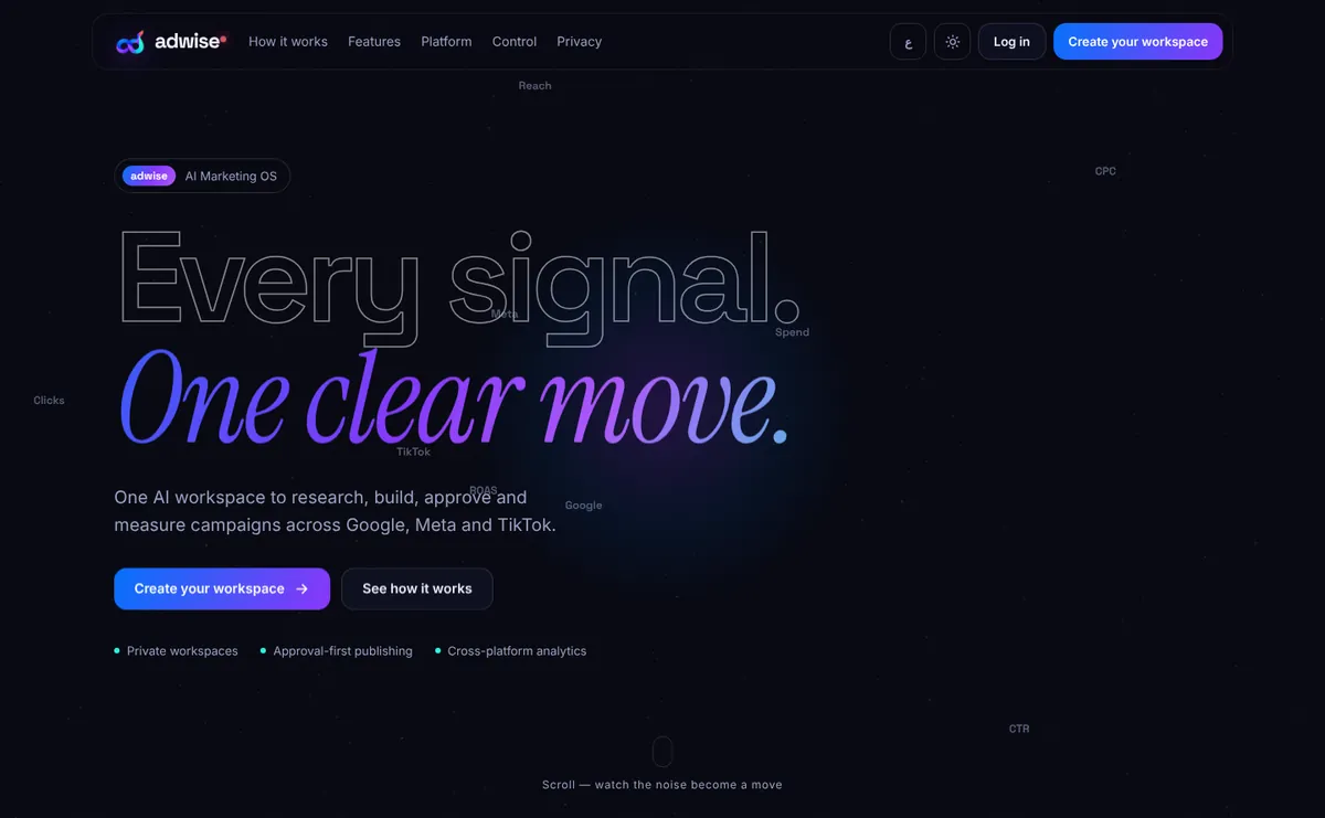 adwise AI marketing platform home page