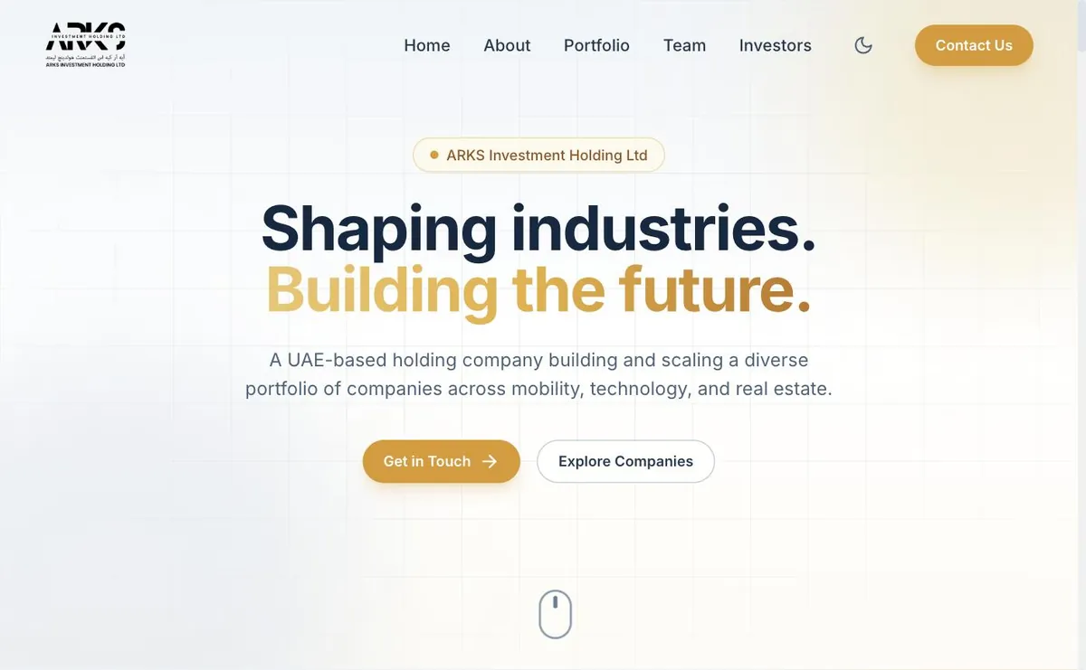ARKS Investment Holding website home page