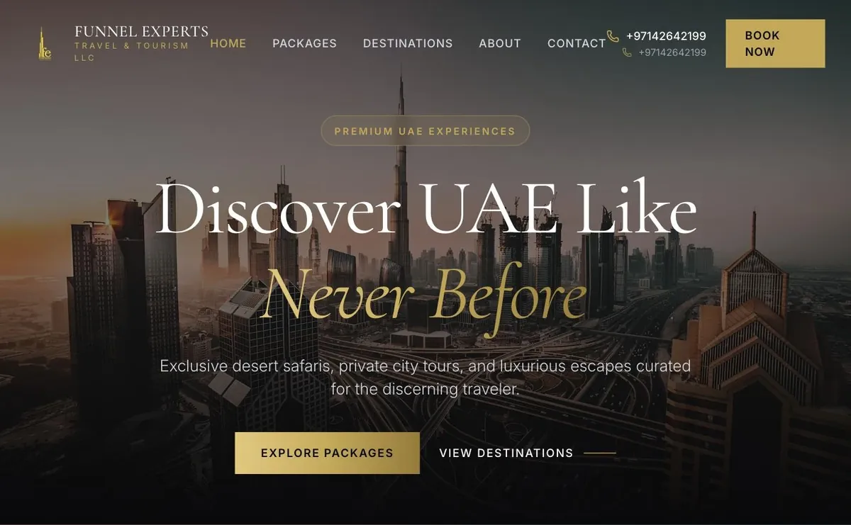 Funnel Experts Travel and Tourism website home page