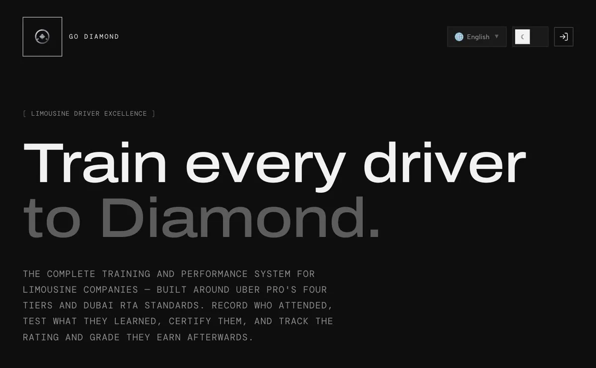 Go Diamond driver training platform home screen