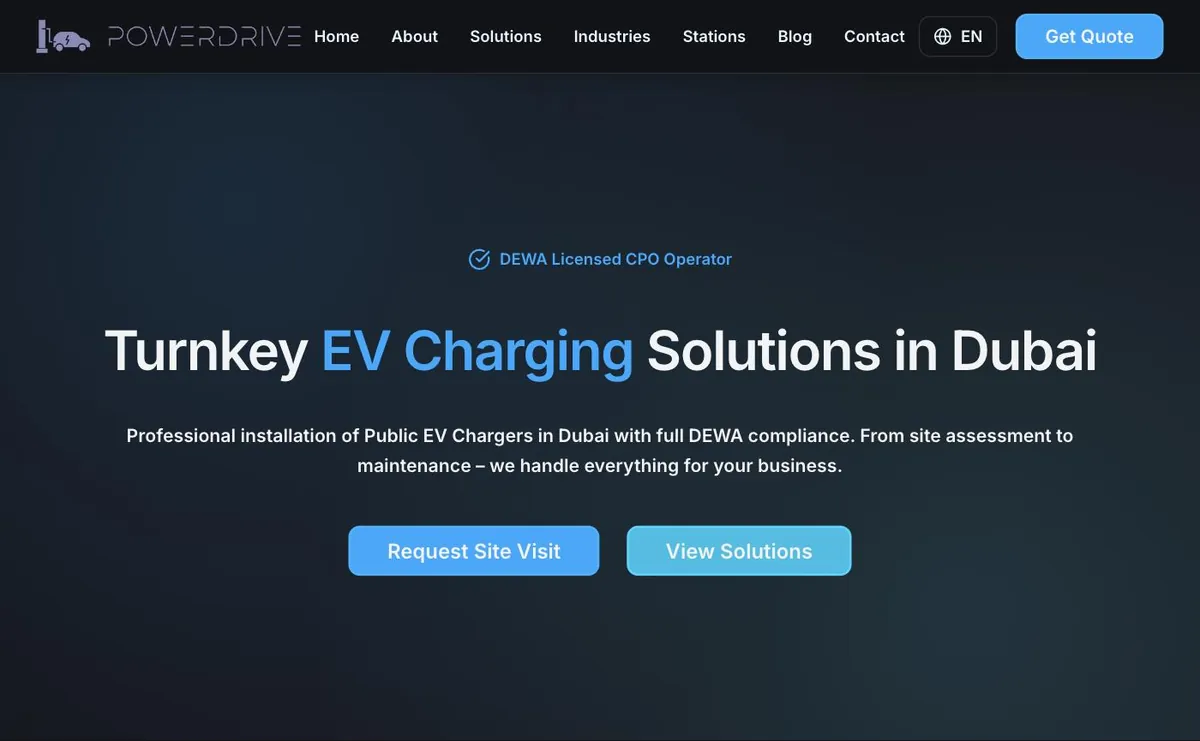 PowerDrive EV charging website home page